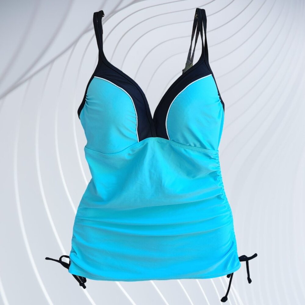 Free Country Swimwear Women's Tankini Top Light Blue Size M